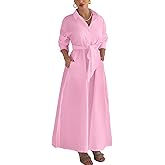 Choichic Shirt Dresses for Women Oversized Side Slit Long Sleeve Button Down Maxi Dresses Cover Up with Pockets Belt