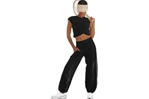 LAMISSCHE Womens Loungewear Set 2 Piece Outfits Sets Cropped Tops and Wide Leg Pants with Pockets Tracksuit