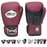 Twins Special Boxing Gloves Velcro (Black Maroon) (14 Ounce)