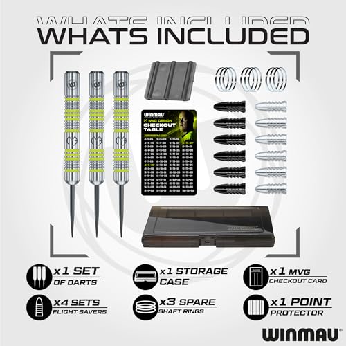 WINMAU - Professional Player - Michael Van Gerwen MvG Gift Set - 50-Piece Professional Darts Set - Includes 4 x Handles, 4 x Flights and Accessories - 18 g Soft Tip or 20 g Darts Metal Tip