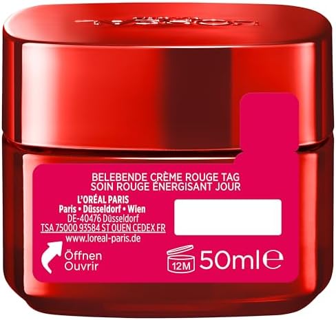 L'Oréal Paris Créme Rouge Tagespflege für Frauen: bekämpft sichtbare Anzeichen von Müdigkeit & strafft & mildert Falten mit rotem Giseng aus Soja-Proteinen & Hefe-Extrakt, Revitalift, 1x 50ml