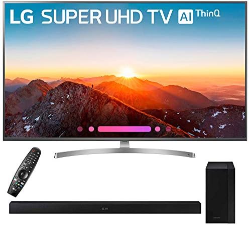 LG 55SK8000PUA 55" Class 4K HDR Smart LED AI Super UHD TV w/ThinQ (2018 Model) with Samsung 200W 2.1ch Soundbar and Wireless Subwoofer
