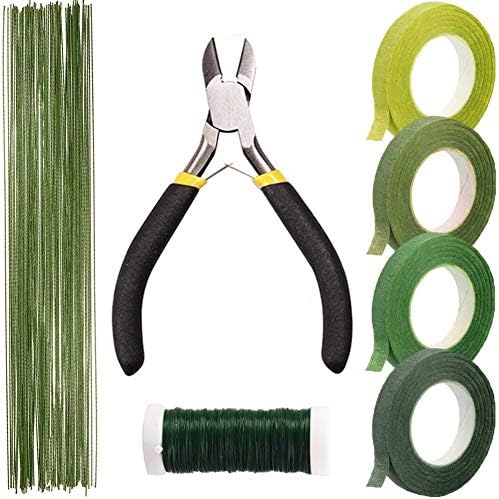Floral Arrangement Kit Floral Tools Wire Cutter,4 Rolls Green Floral Tape,1 Pcs Floral Tools Wire Cutter,150Pcs 30Gauge Floral Stem Wire,0.4MM Floral Stem Wire