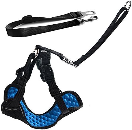 FOREYY Dog Safety Car Harness, Pet Dog Adjustable Car Safety Restraints Auto Mesh Vest Harness Travel Strap Vest with Car Seat Belt Lead Clip for Small, Medium and Large Dogs(M)