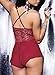 Lingerie Bodysuit for Women One Piece Lace Teddy Valentine's Day Lingerie (X-Large, Wine Red.)
