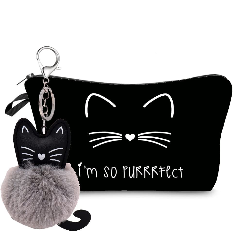 Makeup Bag for Women Cosmetic Pouch Coin Purses, 2PCS Set Travel Bag Cosmetic Brush Organizer(Smile Cat)