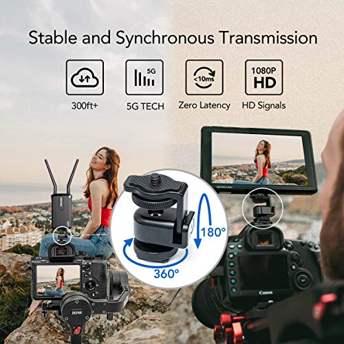 Hollyland-Mars-Wireless-Transmission-System 5G HDMI Video Transmitter and Receiver Kit Support HD 1080P 300 Feet for DSLR Mirrorless Camera Gimbal Field Monitor, Multi-Angle Hot Shoe Mount Included