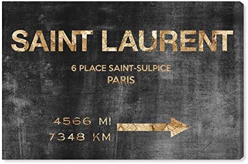 The Oliver Gal Artist Co Fashion And Glam Wall Art Canvas Prints Saint Sulpice Road Sign Home Decor 24" X 16" Black Gold