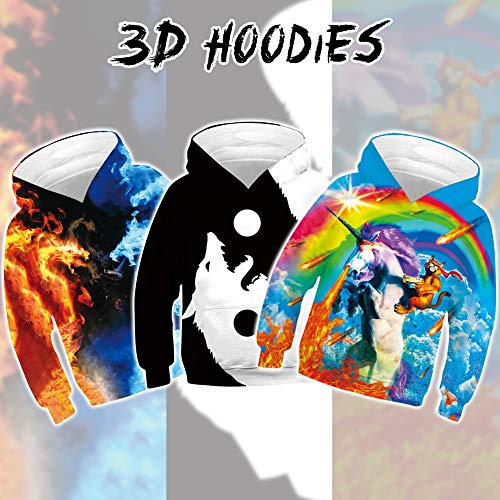 SunFocus Ragazzi Felpa con Cappuccio per Ragazze Giovani Manica Lunga Pullover a Maniche Lunghe con Stampa Digitale 3D Animale Grafica con Tasca per Viaggio di Vacanza Indossa L