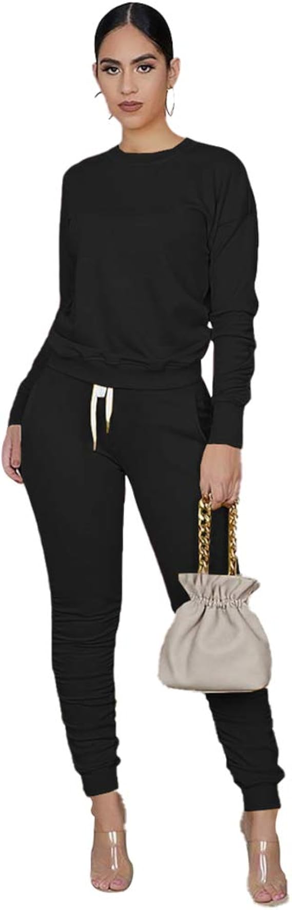 Amazon Co Jp Linlis ツーピース レディース プルオーバー スウェットスーツ トラックスーツ 無地 長袖 タイツ ロングパンツ スポーツスーツ 服 ファッション小物