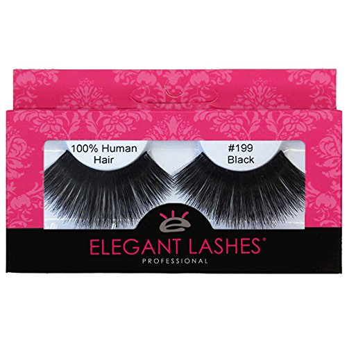 Elegant Lashes #199 Black Thick Super-Long 100% Human Hair False Eyelashes for Dancers, Drag Queen, Halloween, Costume, Rave