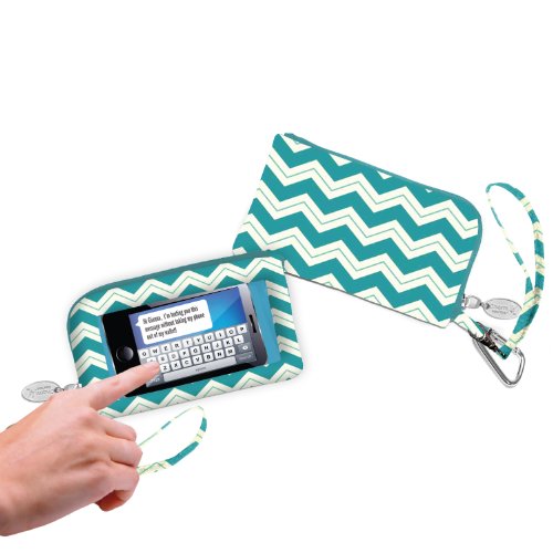 Charm14 Cell Phone Wallet Wristlet- Chevron Teal