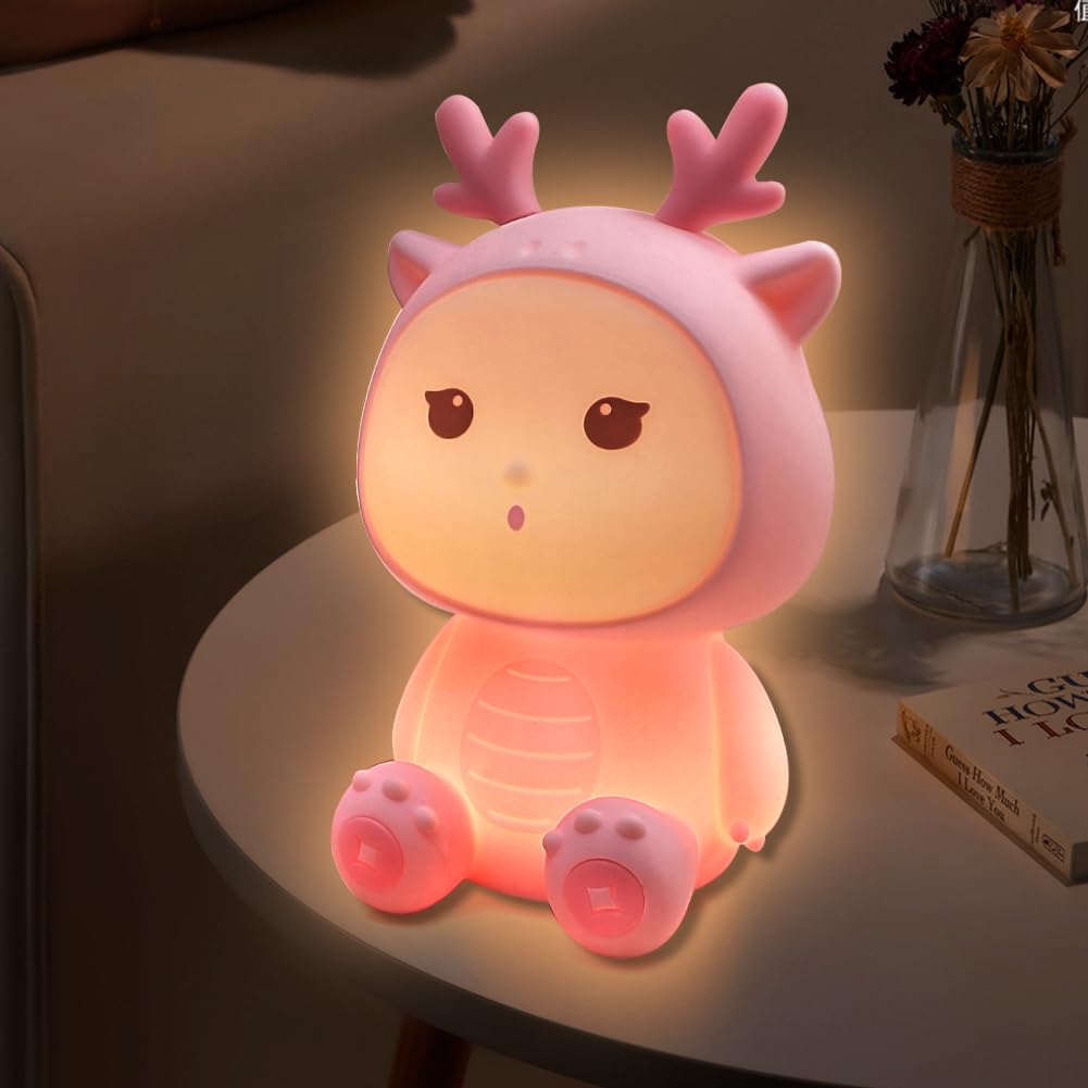 Baby Gragon Night Light - Portable LED Soft Hippo Novelty Light, 3 Level Dimmable Toddler Night Light, USB Rechargeable Touch Light, Silicone Baby Sleep Lamp, Chinese Year of The Dragon Mascot