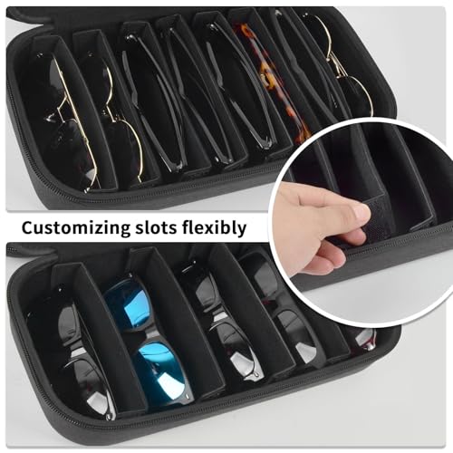 Sunglasses Organizer Case, Travel Glasses Case with for Multiple Pairs, Adjustable Eyeglasses Storage Box, Sunglasses Holder for Women Men Gray, Sunglass Glasses Storage Holder Box with 8 Slot，black