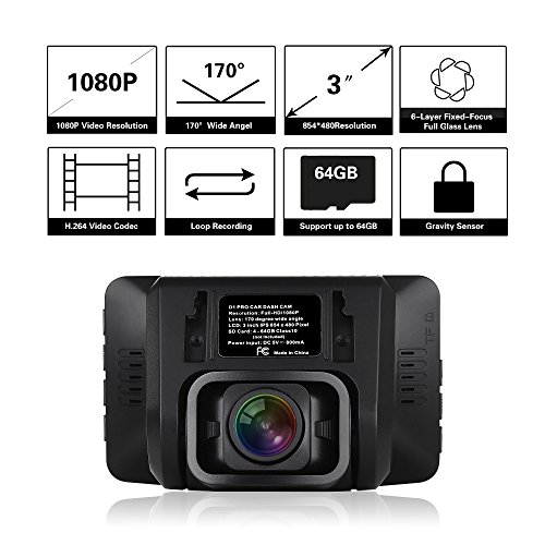 OnLyee Dash Cam, Driving Video Camera Recorder,Dashboard Vehicle Car DVR, Full HD 1080P with 3â€ LCD Display, 170Â° Wide Angle Lens, Auto ON/Off, External Memory, G-Sensor,Parking Mode, Loop Recording