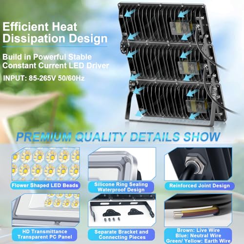 TASINUO Outdoor LED Spotlights 400W, 40000LM Outdoor LED Lights, 7000K Cool White Powerful LED Projector, IP67 Waterproof Outdoor Light, LED Lamp for Garden, Terrace, Garage, Factory Warehouse Gyms