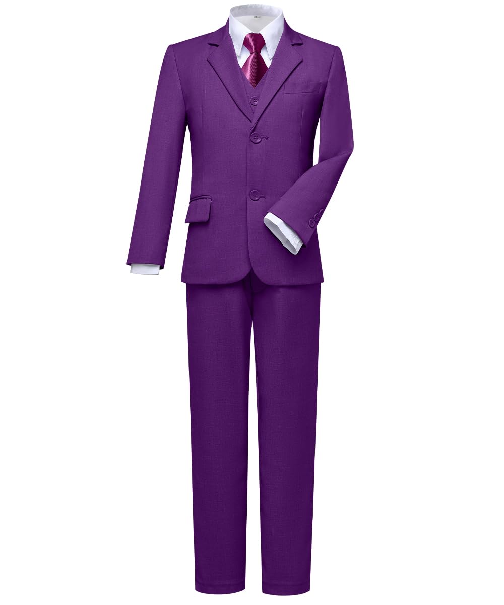 Visaccy Suits for Boys Ring Bearer Outfit Boy Suits Formal Suit Set Homecoming Dress Tuxedo Purple Kids Suit Size 7 Image