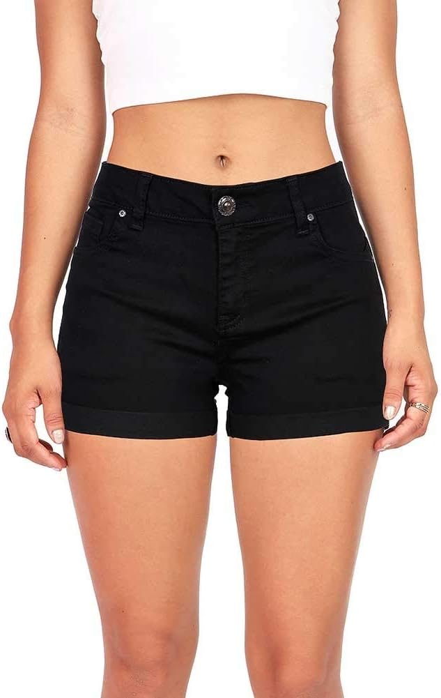 Wax Women's Juniors Mid-Rise Denim Shorts