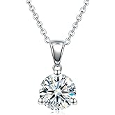SecreTalk 1-3CT Moissanite Pendant Necklace for Women, 3 Prong 925 Sterling Silver Necklace Gift for Wife Mother Her