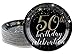 Juvale 50th Birthday Dinner Plates with Gold Stars - Black, 9 in, 80 Count - Disposable Dinner Plates for 50th Birthday Party