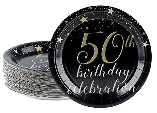 Disposable Plates - 80-Count Paper Plates, 50th Birthday Party Supplies for Appetizer, Lunch, Dinner, and Dessert, 9 x 9 Inches