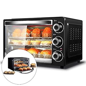 Automatische mini-oven met kookplaat en grill, 32L elektrische oven multifunctionele bakmachine, 1500W drielaagse cake…