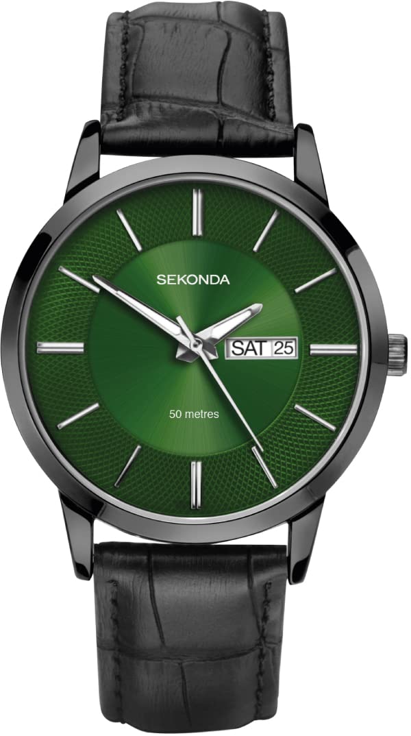Sekonda Mens Classic Analogue Quartz Watch with Green Dial and Black Leather Strap 1921