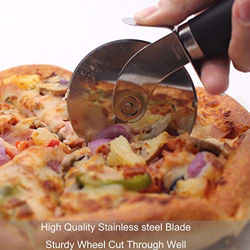 Pizza Cutter Wheel Pizza Server Set - Sharp Angled Stainless Steel Blade, Ergonomic Non Slip Handle - Ideal for Pizza, Pies, Waffles and Dough Cookies - Thumbnail 2