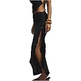 MakeMeChic Women's Side Slit Maxi Skirt Party Cocktail Drawstring Skirts High Waist Ruched Bodycon Skirts