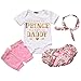 Newborn Baby Girls 4PCS Set Daddy Letter Print Romper + Floral Bow Shorts + Leg Warmer + Headband (70(0-3months),White)