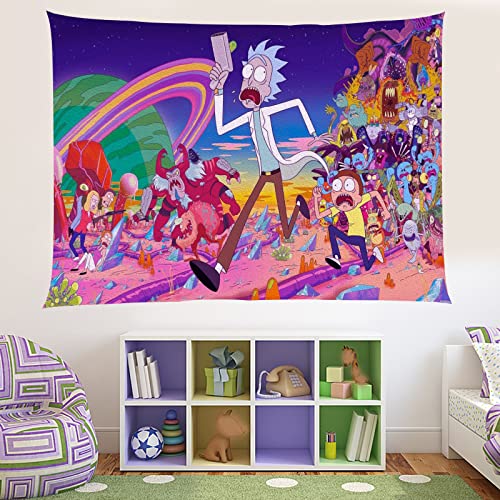 ZHENKEAI Funny Cartoon Tapestry Psychedelic Anime Starry Tapestry Boy Gift Party Dormitory Living Room Bedroom Art Wall Hanging (Colorful Anime2)