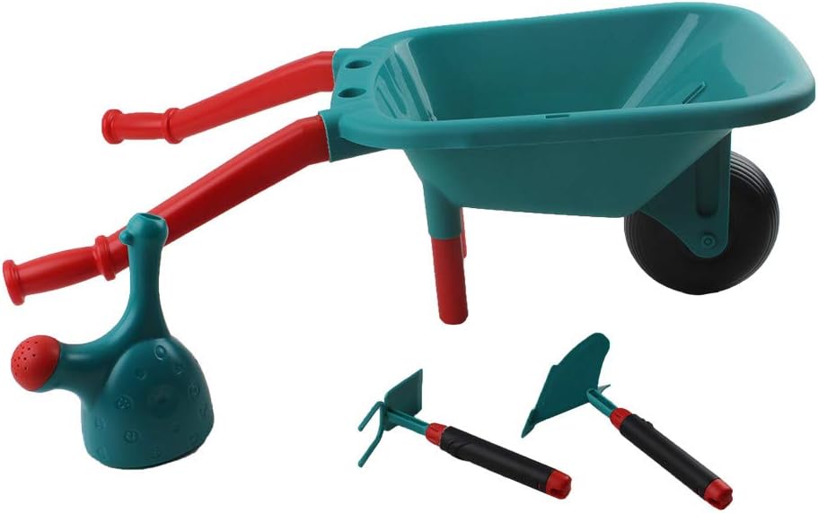 RDTIAN Garden Toys, Pretend Play Kids Wheelbarrow & Tool Belt Bundle for Childrens Gardening