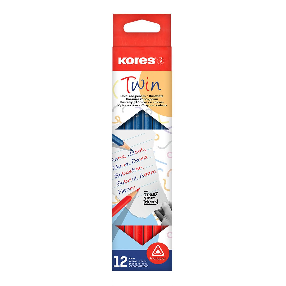 Kores - Twin: Double-Sided Red and Blue Pencils for Children and Students, Soft Lead and Triangular Ergonomic Shape, School Supplies for Writing and Correcting, Pack of 12 — image 1
