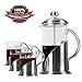 Pura Vida French Press Coffee Maker Set, 34 oz - 4 Level Filtration System - 4 Luxury Mugs - Heat Resistant Borosilicate Glass French Press with Durable 304 Grade Stainless Steel - Tea Maker, 8 Cup