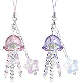 2PCS Jellyfish Phone Charms Strap Kawaii Star Phone Charm Beaded Keychain Summer Key Chains Women Cute Keychains Bag Charms for Handbags Car Keys Backpack Purse Charm Key Chain Cellphone Accessories
