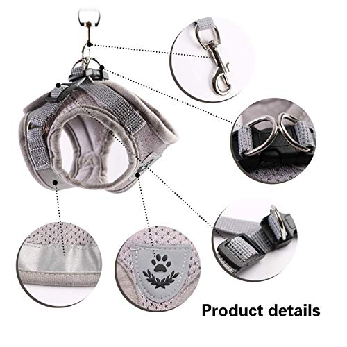 Cat Harness with Leash Set, Adjustable Soft Mesh Reflective Pet Harnesses, Extended Version of The Reflective Strip Harness,Suitable for Kittens, Puppies, Small Pets (L (Chest Girth:16.5"-18"), Grey) - Thumbnail 6