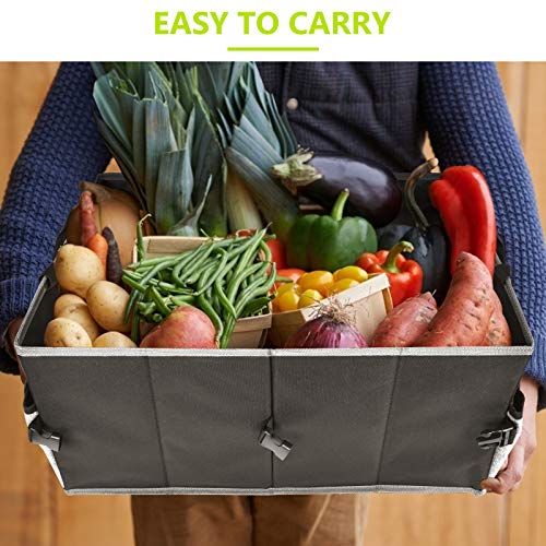 HAWKFORCE Cargo Organizer for Trunk, Heavy Duty Design with Folding Interlayer Compartments,Non Slip Bottom,Securing Straps,Multi Portable Trunk Organizer for any In-vehicle Organization Needs(Black)