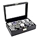 Caddy Bay Collection Classic Black Watch Case with Glass Clear Top Holds 10 Watches with Lock