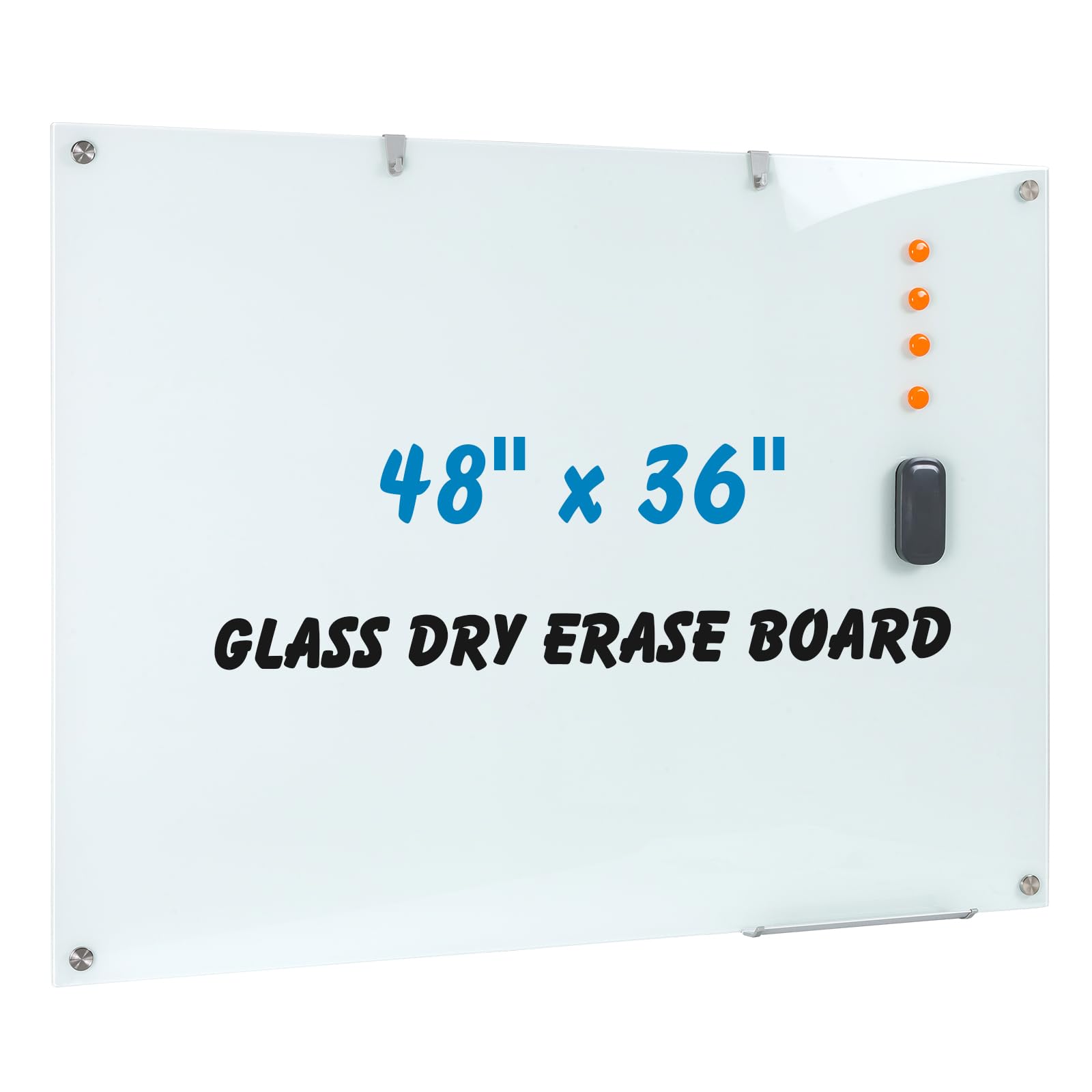 Photo 1 of Glass Dry Erase Board, 48 x 36 Inches Magnetic Glass Whiteboard for Wall, 4' x 3' Frameless Board for Office, Home, School