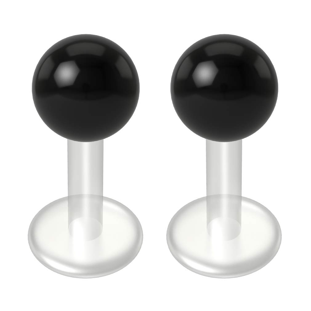 2pc Black Labret Bar 14g 1.6mm Flexible Studs Bioplast Clear Plastic Bioflex Monroe Lip Piercing Jewellery 6mm