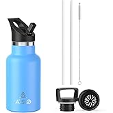 Arslo Stainless Steel Double Wall Water Bottles, Vacuum Insulated Bottle With Straw Lid, Insulated Water Bottle Keeps Water Cold for 24 Hours, Hot for 12 Hours, Hiking, Sports