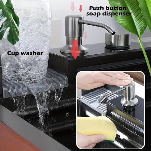 4 Water Outlet Modes Waterfall Kitchen LED Sink with Multifunctional Digital Display Faucet - Durable Stainless Steel Single Bowl Workstation Sink(Size: 80 * 45 * 22cm)