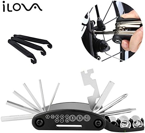 ILOVA Bike Repair Multitool Kit 16 in 1 Multifunction Bicycle Tool with 3 Pack Tire Pry Bars Rods