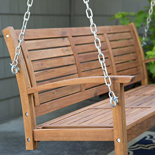 Swing, Porch Swing, Yard Swing, 5 Ft., Outdoor Horizontal Slat Back Porch Swing Crafted From Premium Acacia Wood In Natural Finish