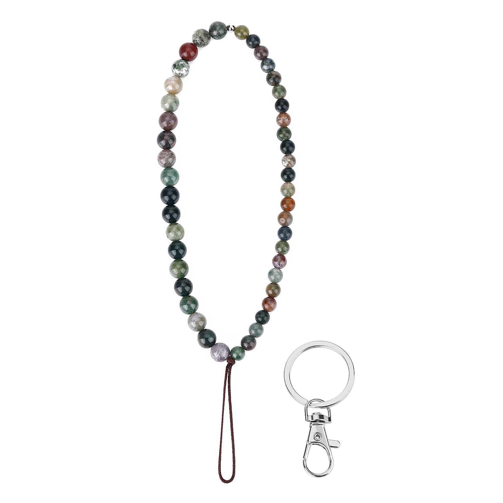 cobee Beaded Phone Charm with Key Ring, Bead Phone Chain Strap Handmade Natural Gemstone Phone Charm Anti-Lost Fashion Phone Lanyard Cell Phone Lanyard Wrist Strap for Key Chain Women Girls(Agate)