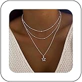 Vacaonio Bohemia Layered Star Pendant Necklace Hollow Star Choker Necklace Chain Vintage Silver Srar Necklace Satellite Chain Necklace Multilayer Beaded Necklace Chain Jewelry for Women