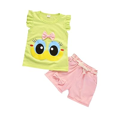 Kleinkind Baby Mädchen Karikatur Drucken Weste T-Shirt Tops + Kurze Hose Kleider Set Outfits