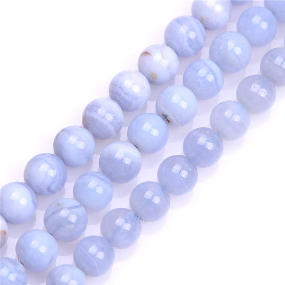 GEM-Inside Natural AA Grade 12mm Blue Chalcedony Round Gemstone Semi Precious Loose Beads for Jewellery Making 15''