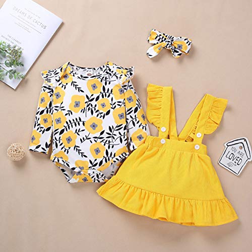 Hinzonek 3 Stks Baby Meisje Kleding Set Bloemen Lange Mouw Romper Ruche Jarretel Rok Hoofdband Party - Image 4