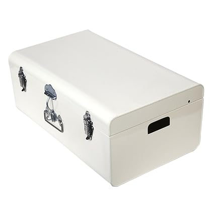 Elan Metal Powder Coated Steel Vintage Style Trunk (Off-White, 57 x 35 x 23cm)
